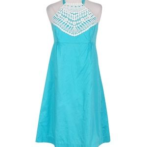 Turquoise Lilly Pulitzer Crochet Halter Neck Dress